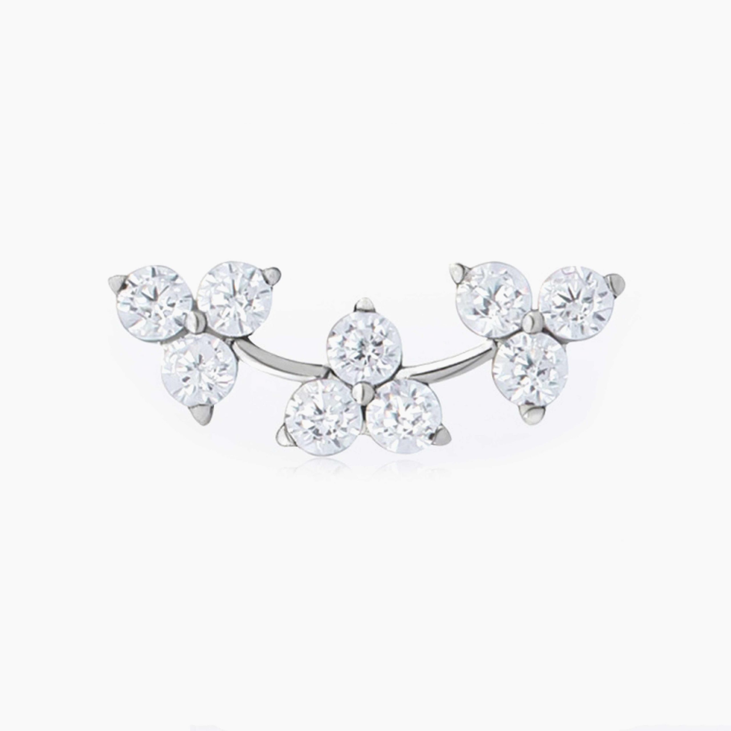Náušnice pro piercing s vnitřním závitem Trio Curved s zirkony
