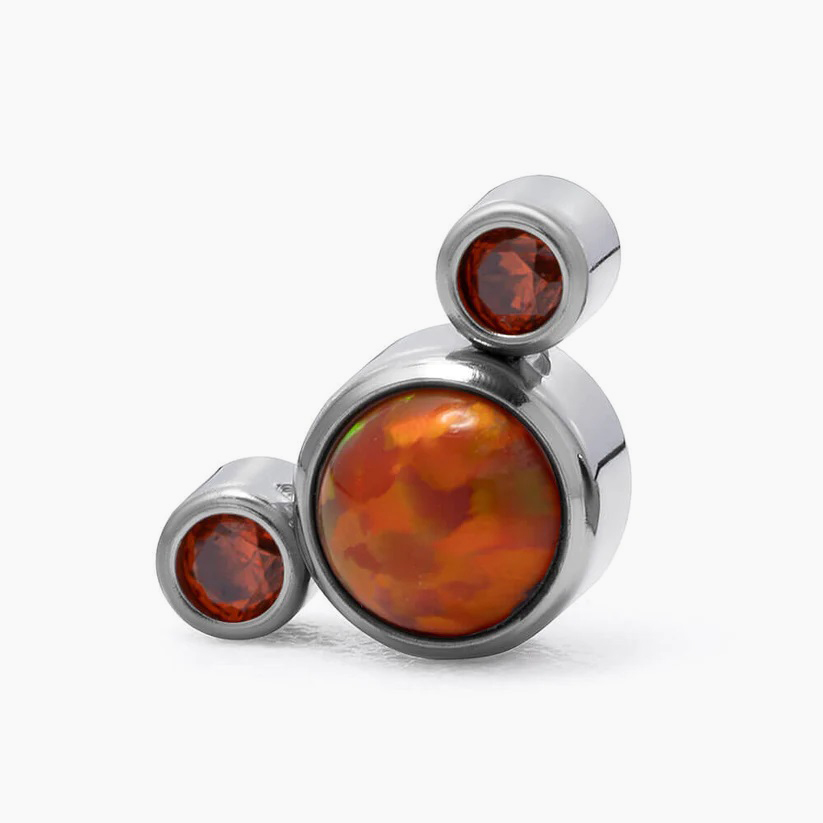 Titanový šperk s vnitřním závitem Orange 3 kamínky