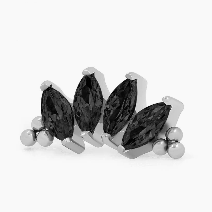 Titanový šperk s vnitřním závitem Bead Marquise Black Cluster 4 zirkony