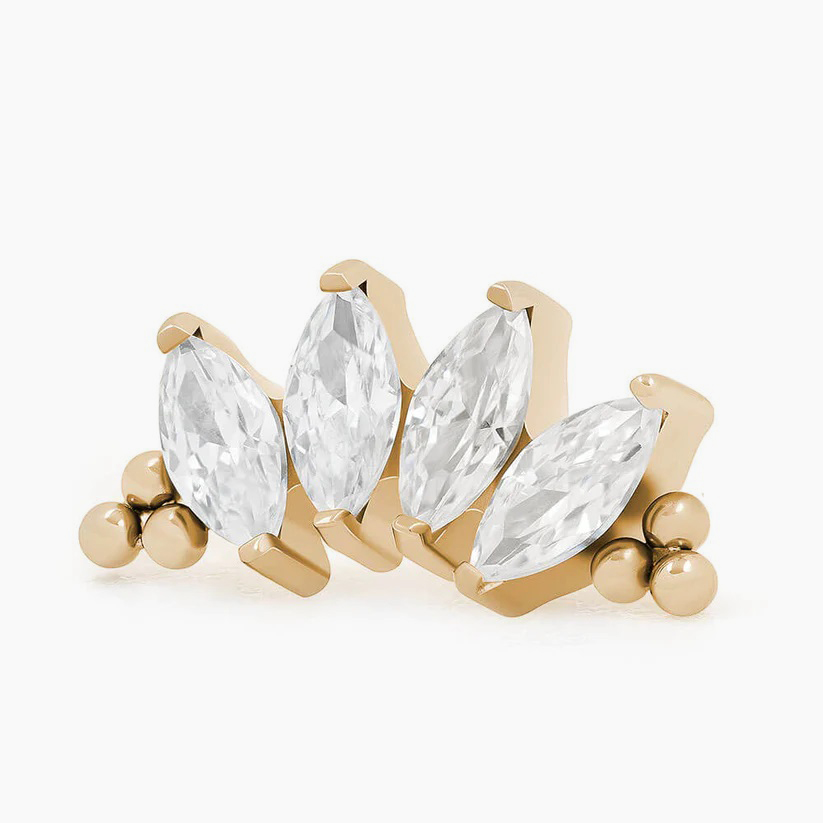 Titanový šperk s vnitřním závitem Bead Marquise Gold Cluster 4 zirkony
