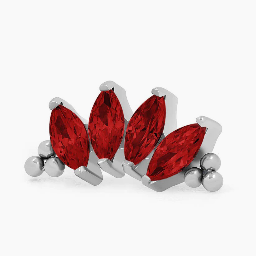 Titanový šperk s vnitřním závitem Bead Marquise Red Cluster 4 zirkony