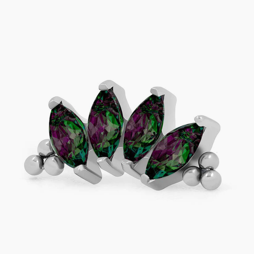 Titanový šperk s vnitřním závitem Bead Marquise Vitrail Cluster 4 zirkony