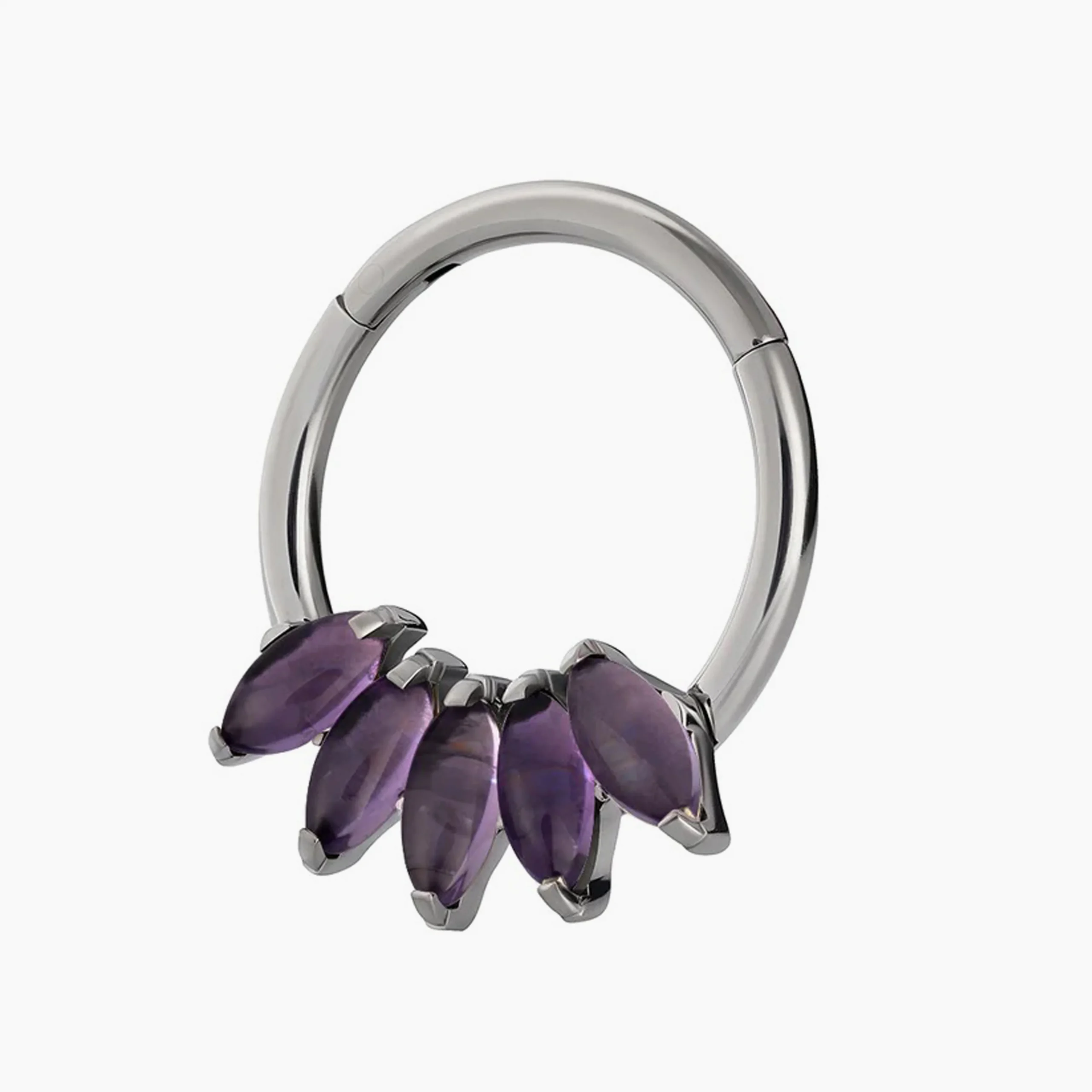 Titanový kroužek s otevíracím kloubem Iris 5 kamínků Amethyst