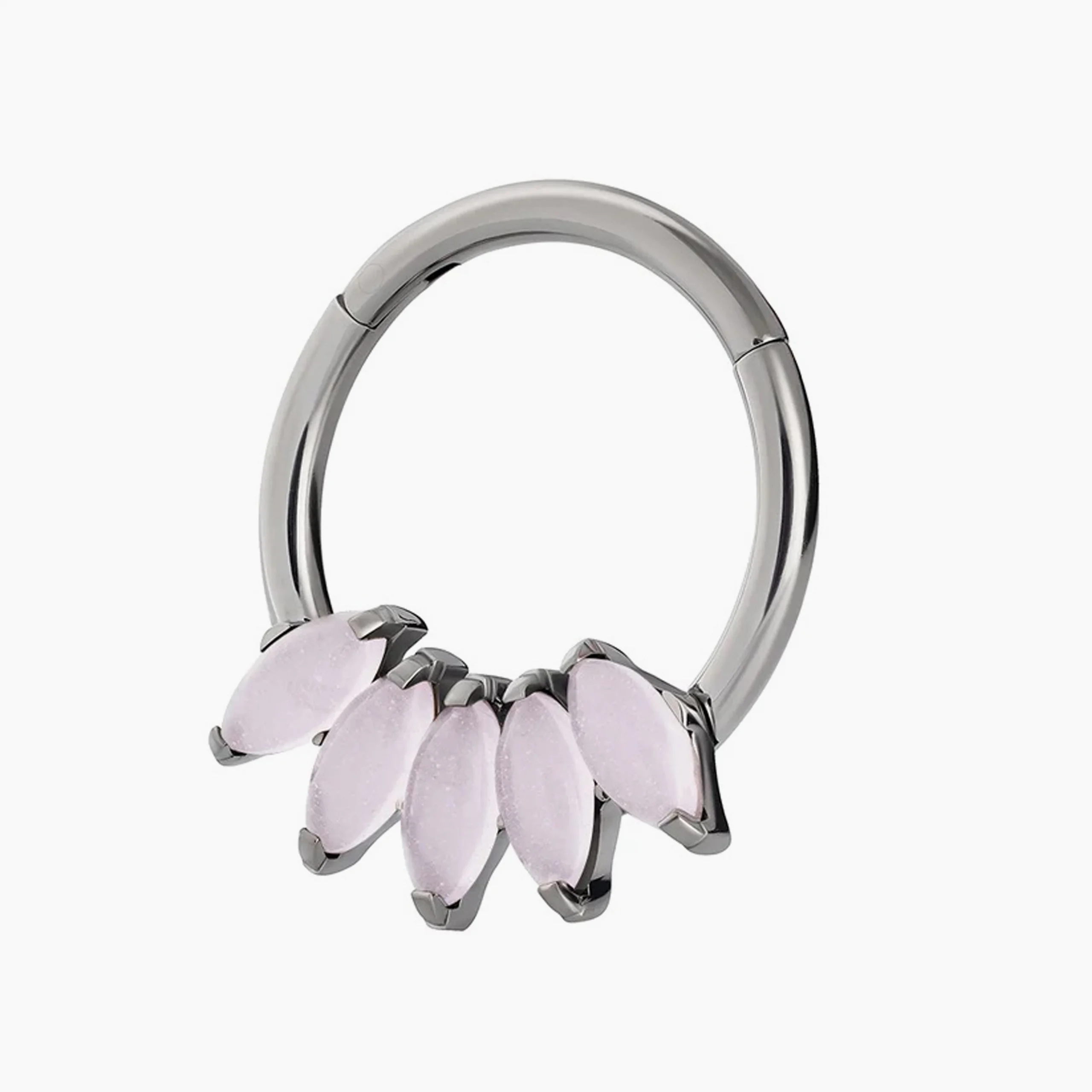 Titanový kroužek s otevíracím kloubem Iris 5 kamínků Rose Quartz