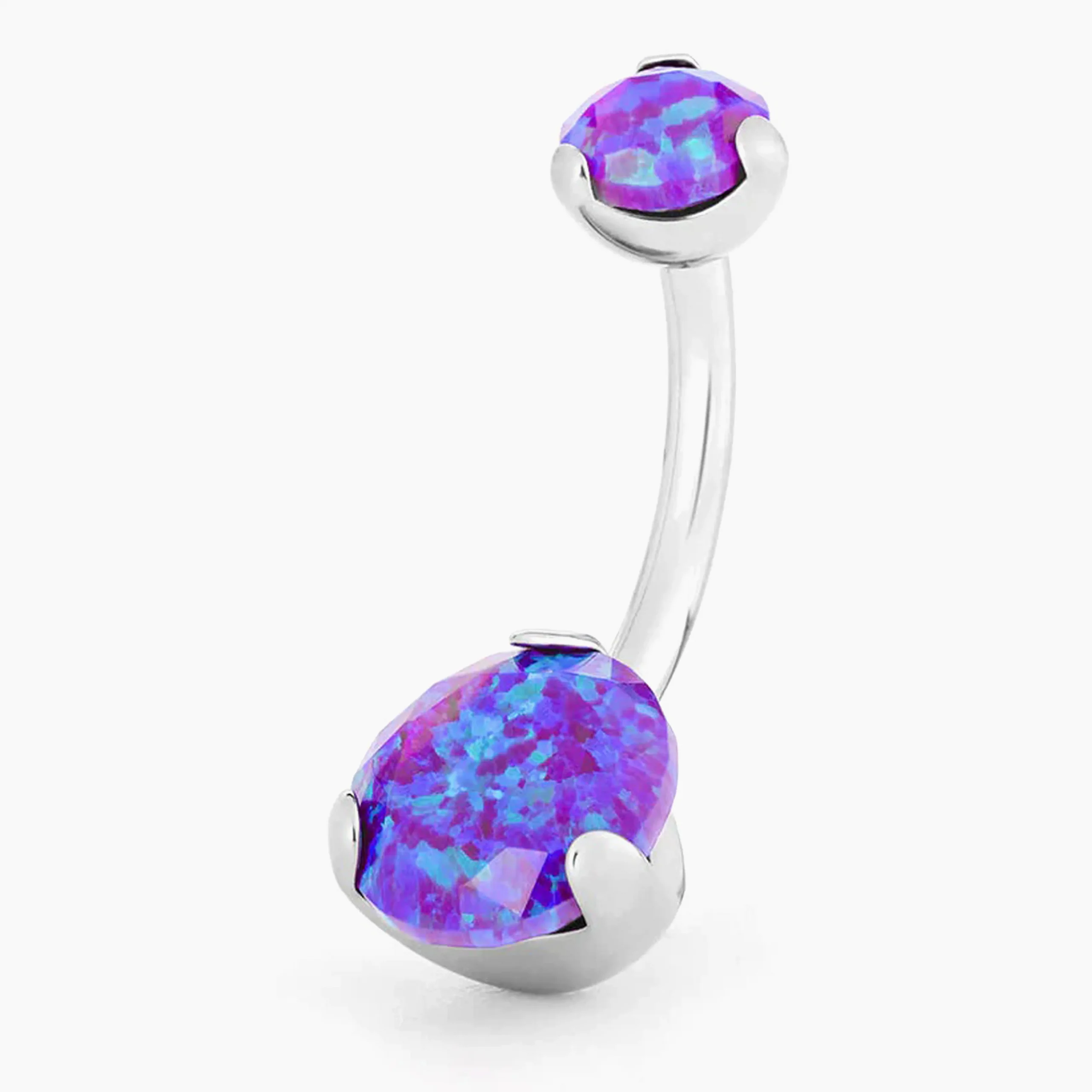 Titanový piercing do pupíku s vnitřním závitem Diamond cut s opály