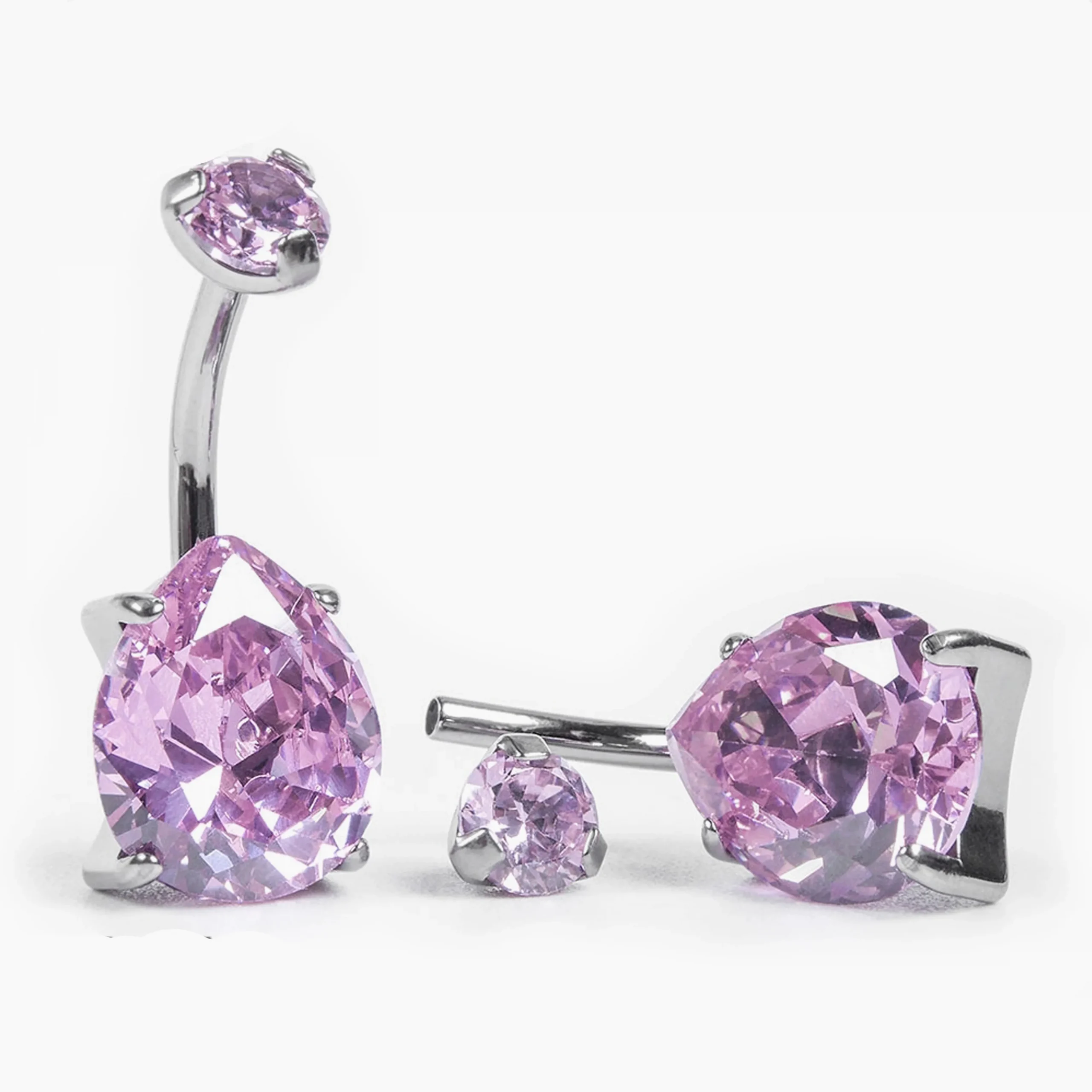 Titanový banánek s vnitřním závitem Crystal Drop Pink