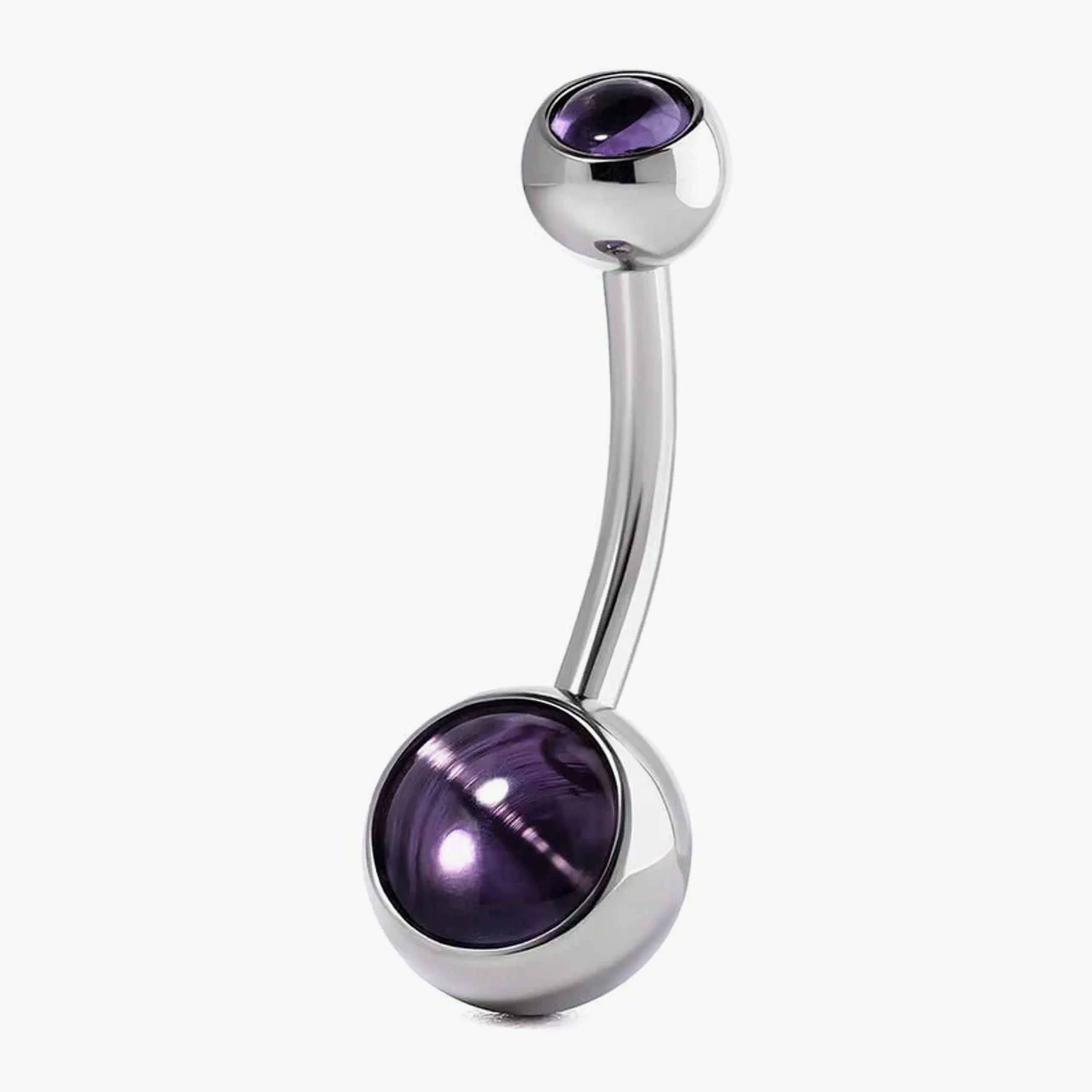 Titanový piercing do pupíku s vnitřním závitem Double Amethyst