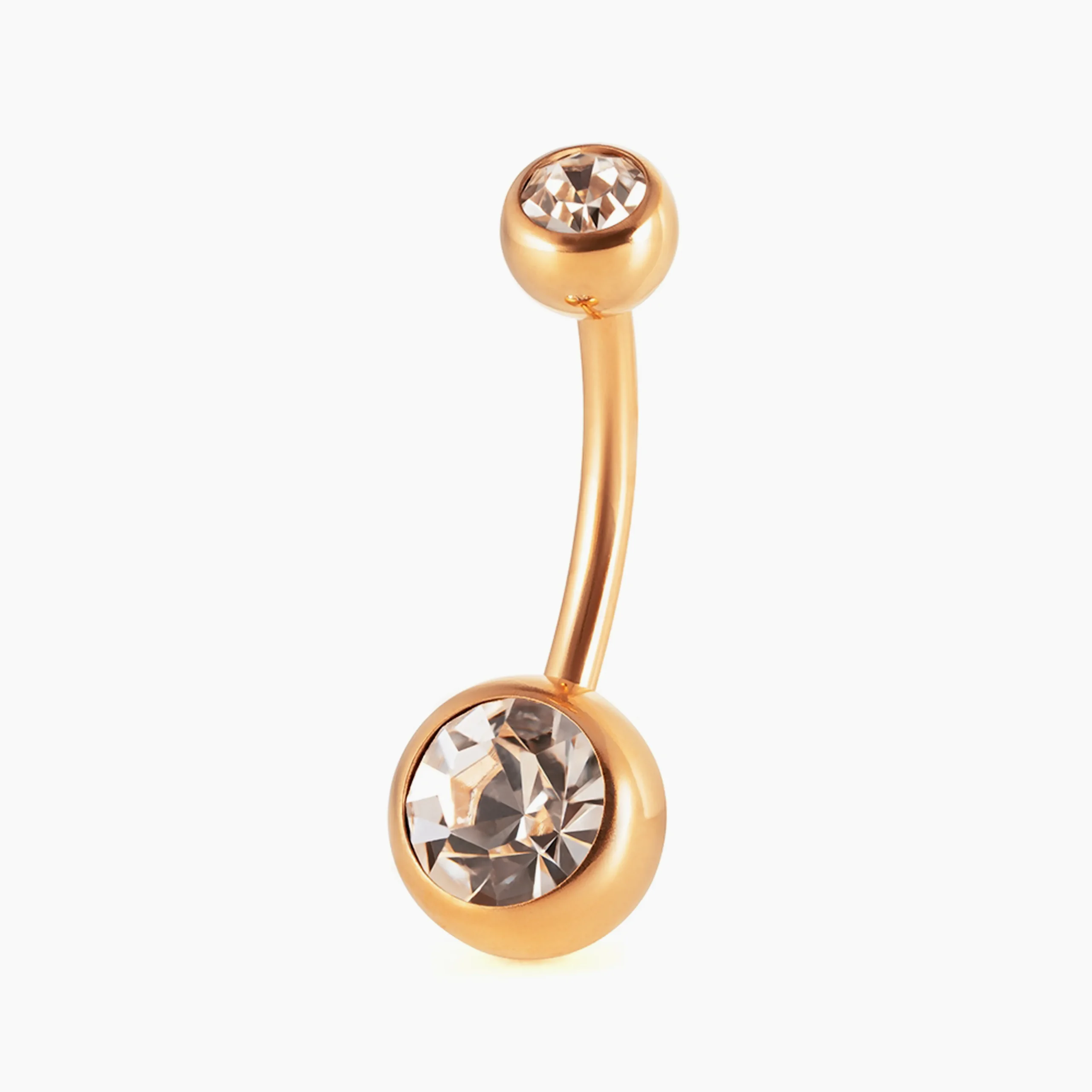 Zlatý titanový piercing do pupíku s vnitřním závitem Rose Gold 2 Gem Crystal
