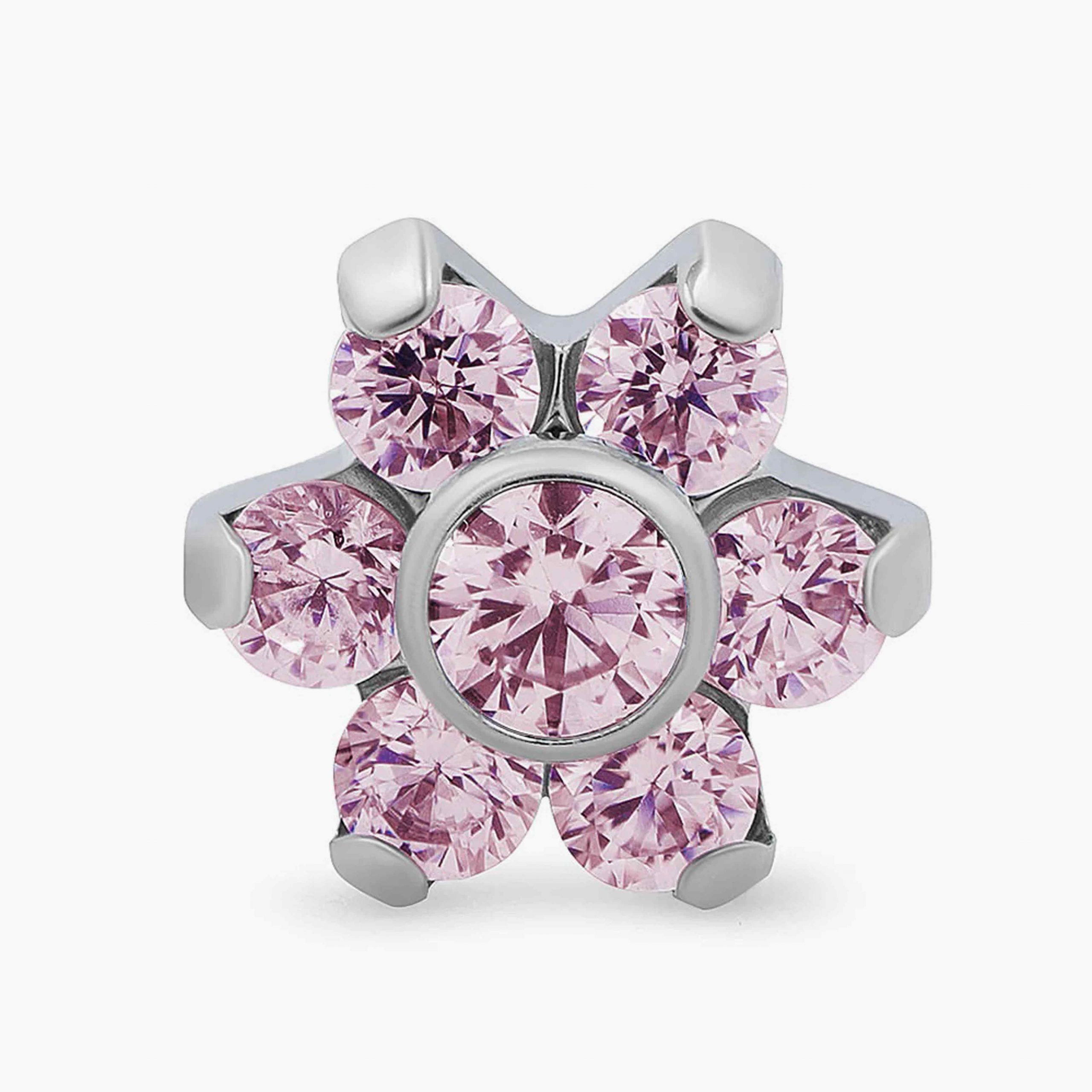 Titanový šperk s vnitřním závitem Flower Color s růžovými zirkony