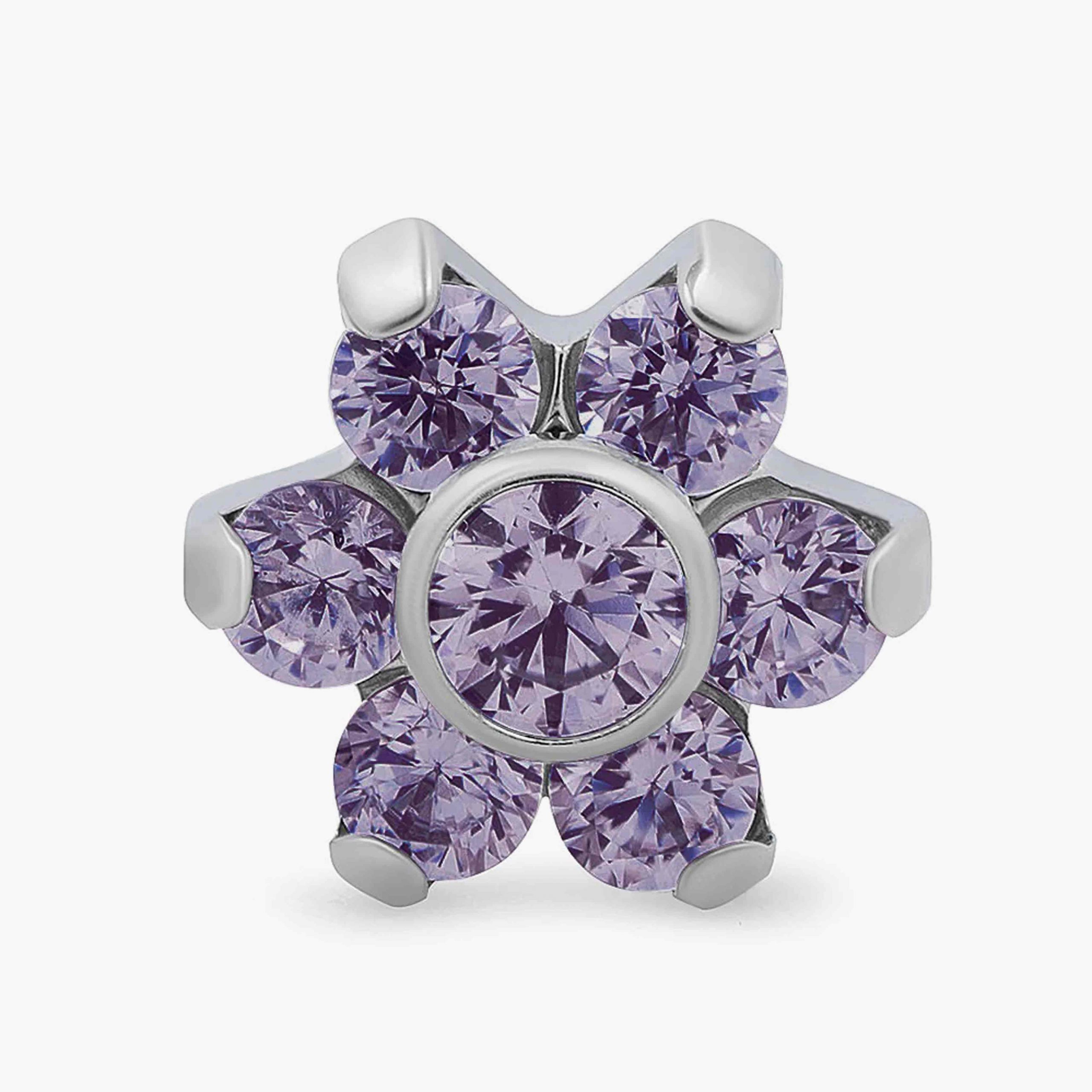 Titanový šperk s vnitřním závitem Flower Color s fialovými zirkony