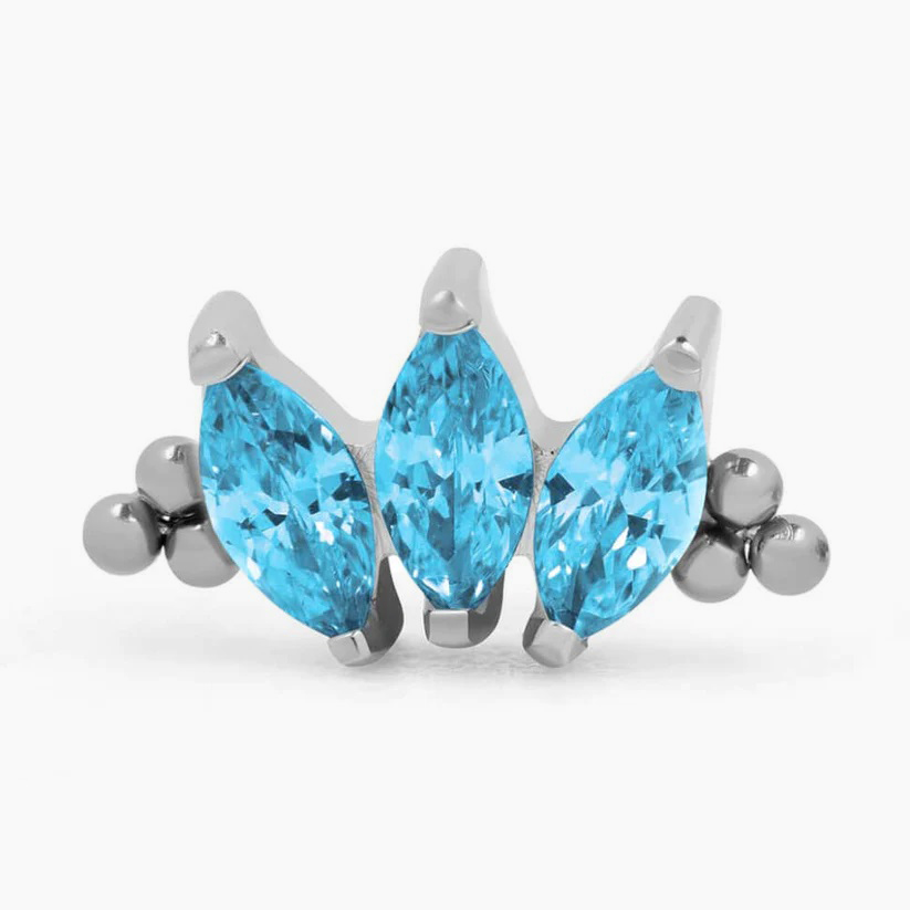 Titanový šperk s vnitřním závitem Marquise Bead Cluster s modrými zirkony