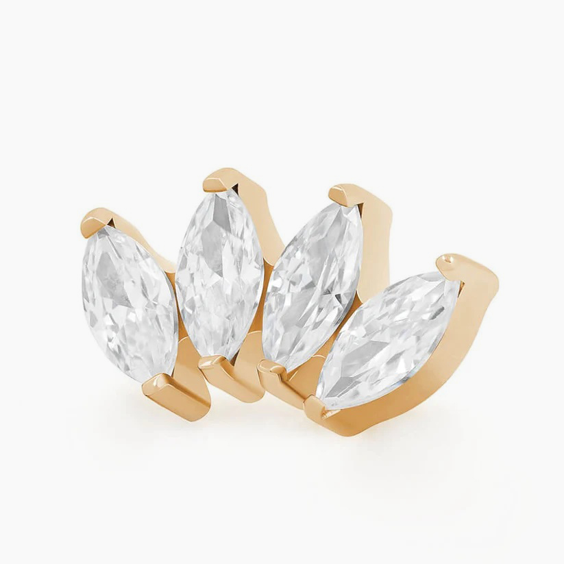 Titanová koncovka bez zavitu Marquise Gold Cluster s zirkony